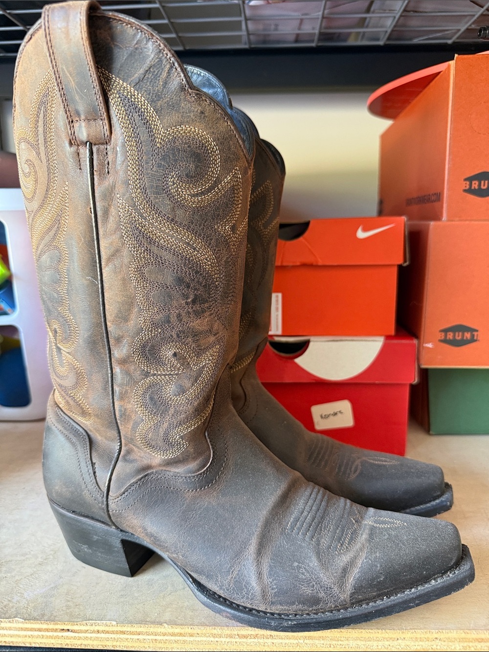 J.B. Dillon Brown Leather Western Heeled Boots